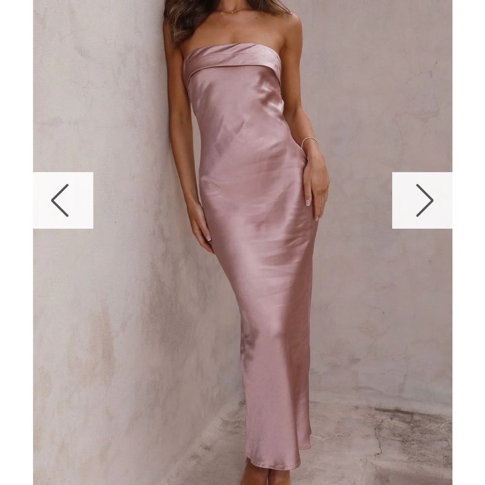 Gisele Satin Strapless Maxi Dress in dusty pink
